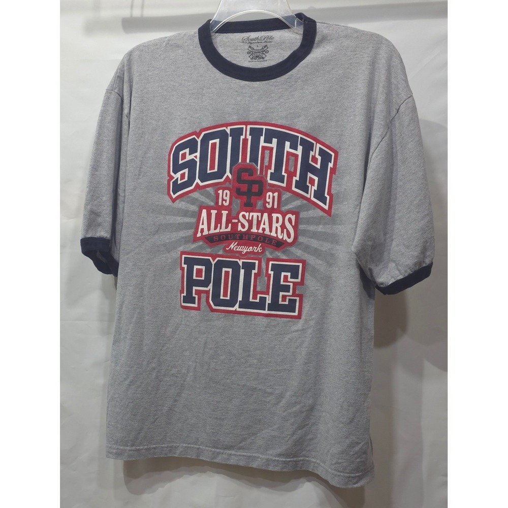 Southpole Signature Series Mens Grey Ringer T-Shirt All-Stars Graphic Size L